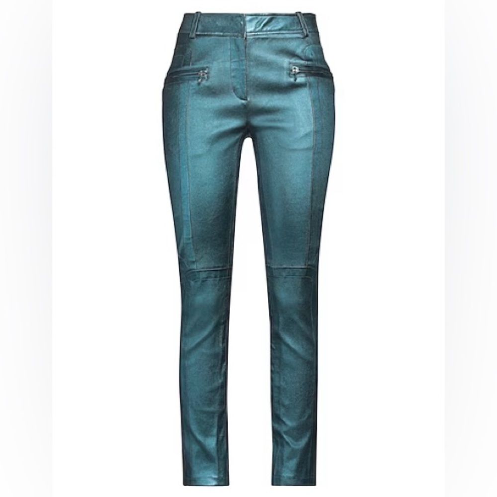 Sies Marjan Blue Leather Silk Lined Straight Leg Pants Authentic Punk Retro Funk - Picture 2 of 5